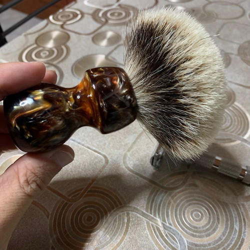 Yaqi caramel 2 band badger shaving brush 26mm knot & DS Cosmesi aggressive safety razor 1.55mm blade gap