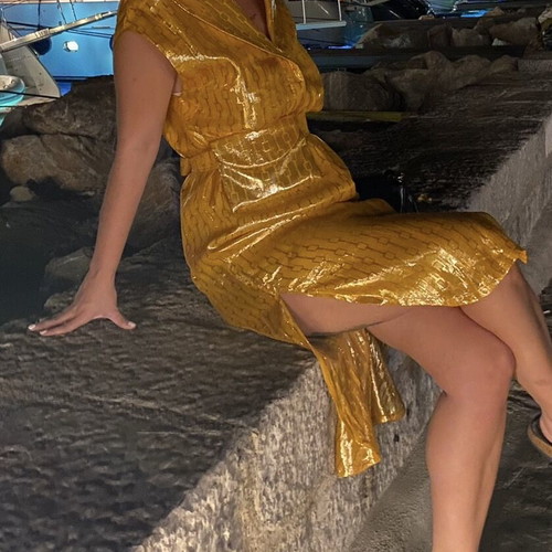 Nadia Rapti Savannah Sun Dress Small 100% Silk like new, yellow gold