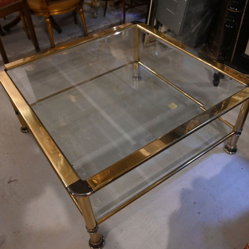 Hollywood Regency Neoclassical Revival coffee table used, brass frame