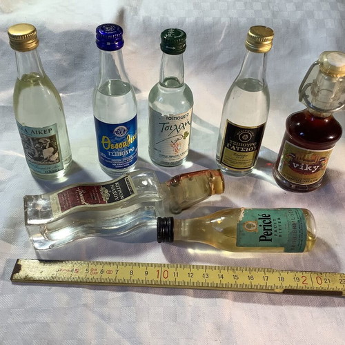 Greek liquor miniatures used, set of 7 bottles