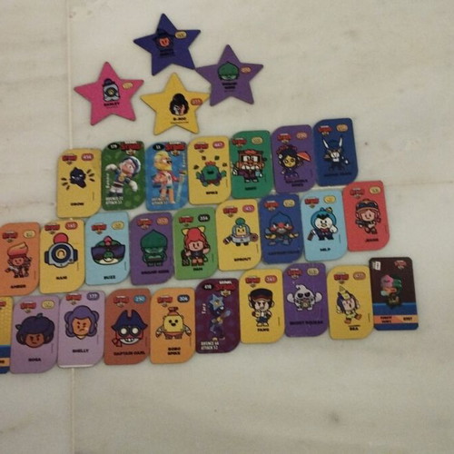 Brawl Stars collection of 29 tags and star-shaped cards