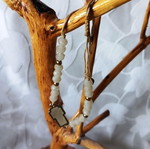 Bracelet with white beads and cross, like new, gold and beige details