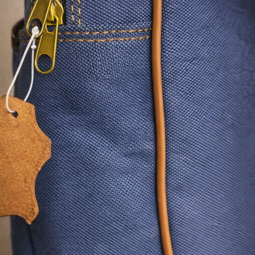 Handmade fabric backpack with leather details new blue brown