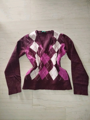 Benetton wool sweater used, white and brown, size S-M