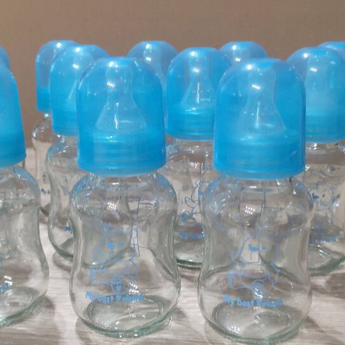 Glass bottles 125ml like new, baby bottle with silicone nipple size S