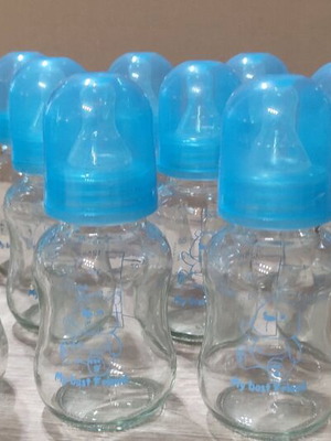 Glass bottles 125ml like new, baby bottle with silicone nipple size S