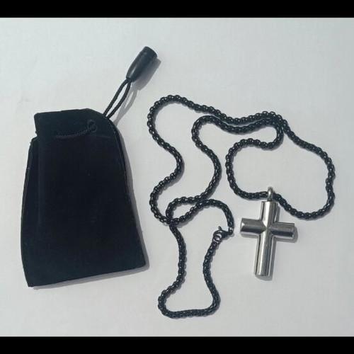 Steel cross with chain and case like new, gray