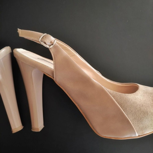 Beige peep toe slingback high heel pumps like new