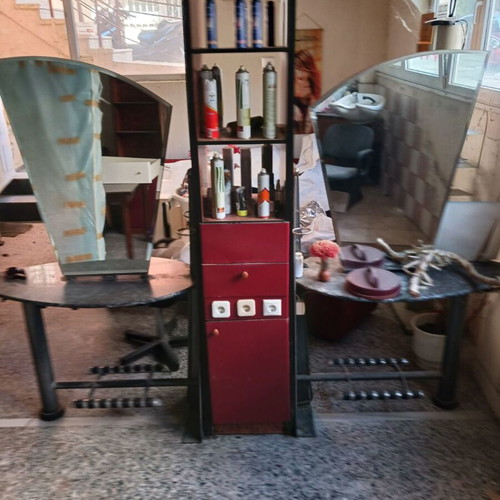 Professional hair salon mirrors with workstation, set of 2, used