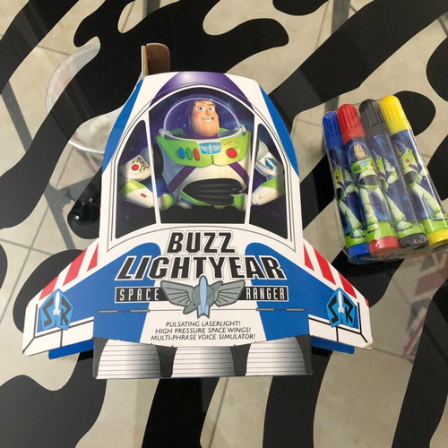 Buzz Lightyear Space Ranger colored markers in collectible spaceship box like new