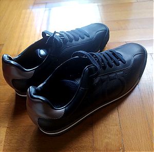 SALVATORE FERRAGAMO Low-Top Leather Sneakers Black/Dark Brown