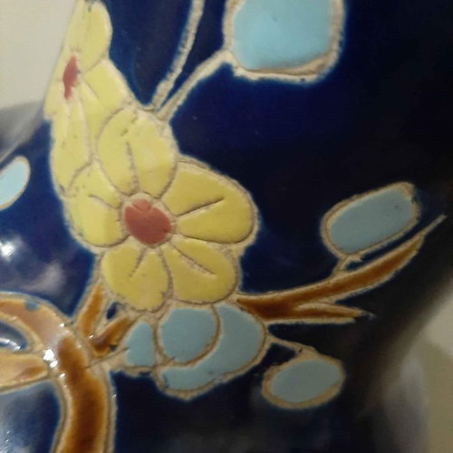 Chinese vase used, large with embossed blue decoration