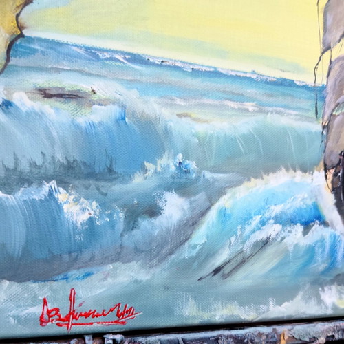 Sailing ship in stormy sea oil painting
