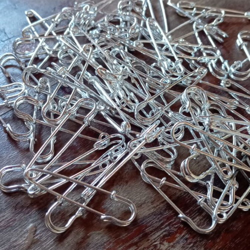 Safety pins 45mm silver, pack of 25, new