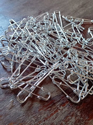 Safety pins 45mm silver, pack of 25, new