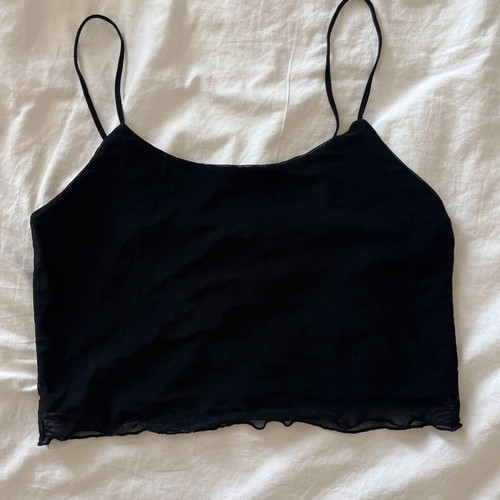 Brandy Melville black spaghetti strap crop top with mesh layer