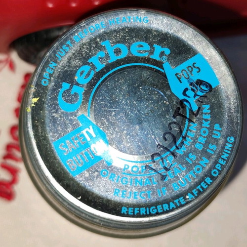 Gerber baby food jar used, vegetables and chicken from 1960s