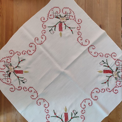 Handmade Christmas Embroidered Tablecloth (74x71 cm)