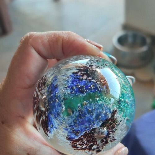 Glass ornament with beautiful blue flowers