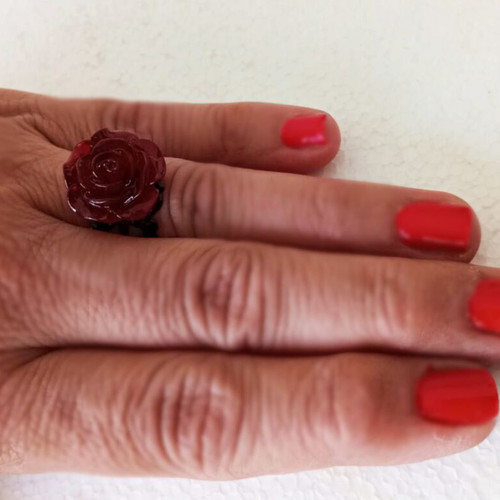Ring black with red rose new