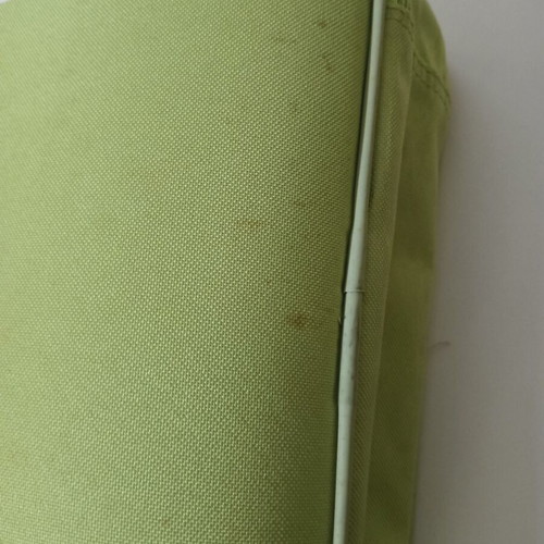 Travel toiletry bag used, green color, spacious