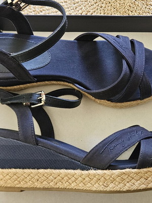 Tommy Hilfiger women's platform sandals, leather and fabric, 7cm heel, size 39