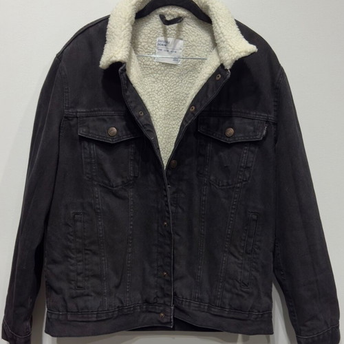 Bershka Black Denim Jacket with Teddy Lining Used