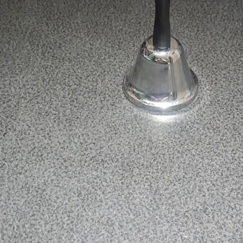 Metal Hand Bell used, silver with black handle
