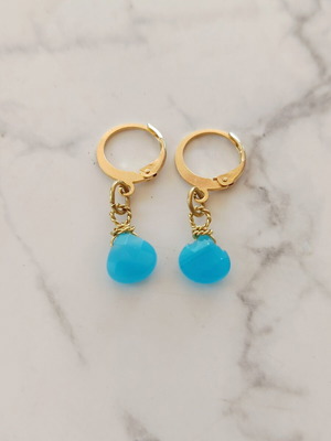 Stainless Steel Hoop Earrings with Turquoise Jade Beads, Handmade