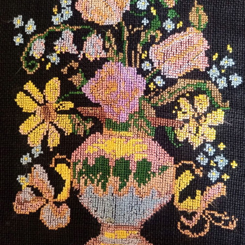 Handmade embroidered pillowcase vase with flowers 58x51 cm like new