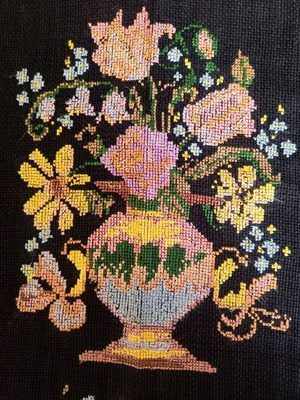 Handmade embroidered pillowcase vase with flowers 58x51 cm like new