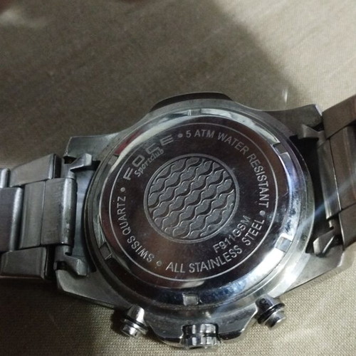 Fose stainless steel wristwatch used, Swiss quartz, date, 5ATM