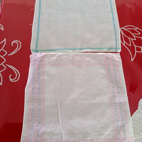 Set of 2 vintage women's handkerchiefs used with pink and aqua stripes