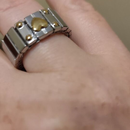 Silver ring with gold heart stainless steel new, size 8