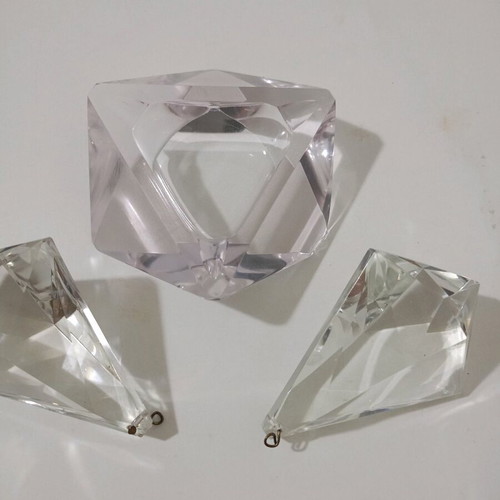 Crystal ashtray used, geometry design, Italy, pink amethyst color