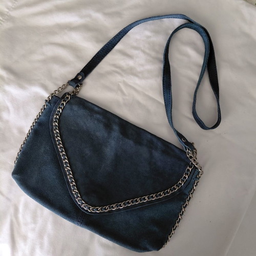 Zara leather suede crossbody bag used, blue raf color