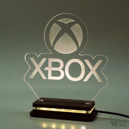 LED lamp "XBOX Logo" new with wooden base and plexiglass