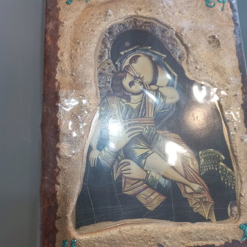 Virgin Mary icon handmade new with golden porporina 19x14
