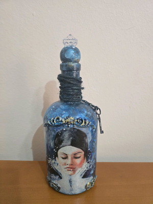 Handmade decorative bottle in blue shades new