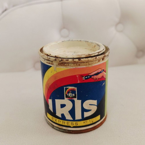 Iris vintage metal paint tin, 1960s
