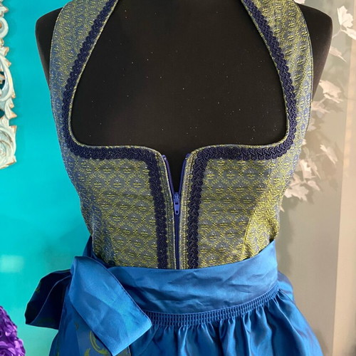 Traditional Bavarian dirndl dress new with blue and yellow apron