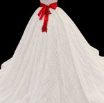Wedding dress with red satin belt and bow, XL-XXL