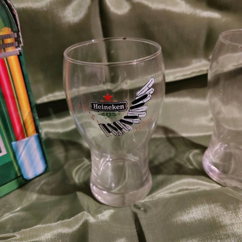 Heineken glasses new, set of 8 with musical instrument designs