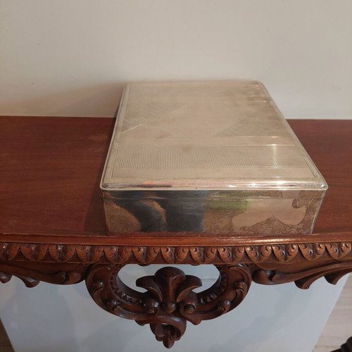 Antique silver-plated cigar box with rosewood like new