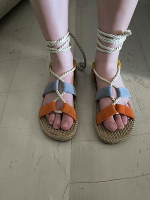 Sandals with Rope and Laces used, size 40, multicolor