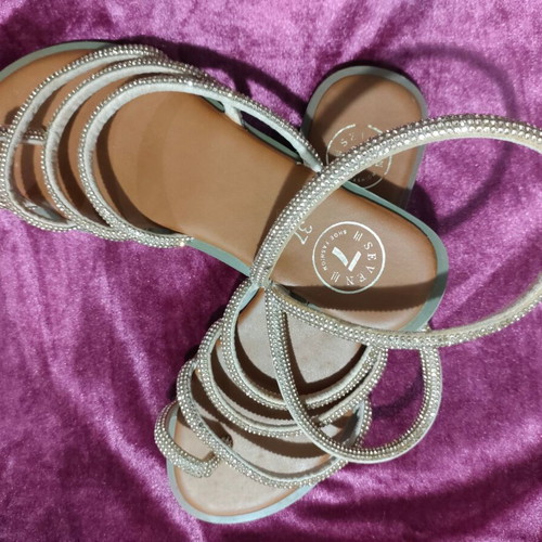 Seven sandals with strass, new, beige and gold