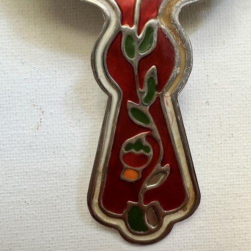 Soviet Vintage Melchior Tea Strainer with Cloisonné Enamel (12x7 cm)