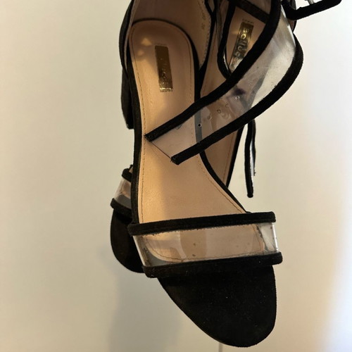 Black transparent sandals in very good condition, size 38, 5 cm heel