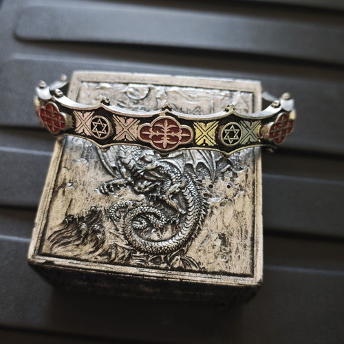 Alchemy Gothic cuff bracelet 2002 new, pewter with red enamel