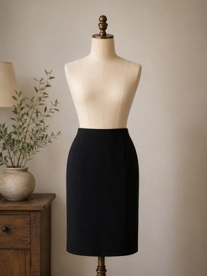Velvet midi skirt black like new, classic straight fit